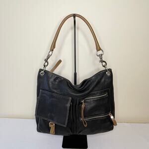 VTG Paola by Perlina Pebble Leather Handle Bag Black/Brown Y2K Utility Bag